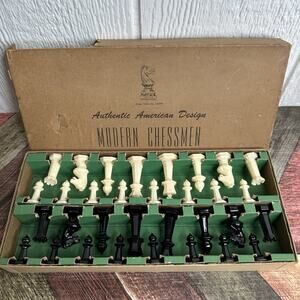 Vintage DRUEKE Modern Chessmen Chess Set by Drueke Original Box Black & Ivory